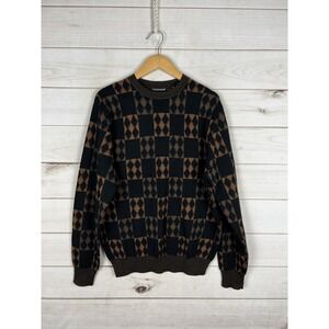Tulliano Sweater Mens Medium Wool Blend Argyle Diamond Pullover Crewneck